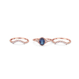 Three Piece Oval Natural Stone Beaded Ring 