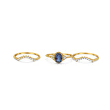 Three Piece Oval Natural Stone Beaded Ring 