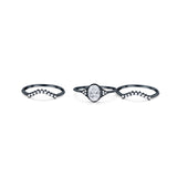 Three Piece Oval Natural Stone Beaded Ring 