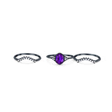 Three Piece Oval Natural Stone Beaded Ring 