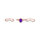 Three Piece Oval Natural Stone Beaded Ring 