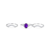 Three Piece Oval Natural Stone Beaded Ring 
