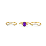 Three Piece Oval Natural Stone Beaded Ring 