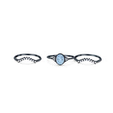 Three Piece Oval Natural Stone Beaded Ring 