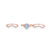 Three Piece Oval Natural Stone Beaded Ring 