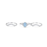 Three Piece Oval Natural Stone Beaded Ring 