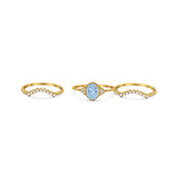 Three Piece Oval Natural Stone Beaded Ring 