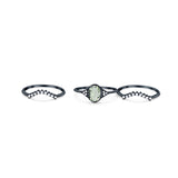 Three Piece Oval Natural Stone Beaded Ring 