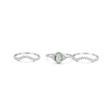 Three Piece Oval Natural Stone Beaded Ring 