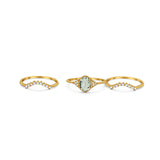 Three Piece Oval Natural Stone Beaded Ring 
