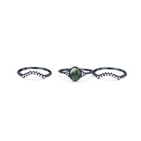 Three Piece Oval Natural Stone Beaded Ring 