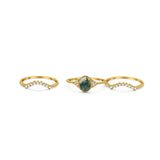 Three Piece Oval Natural Stone Beaded Ring 