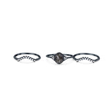 Three Piece Oval Natural Stone Beaded Ring 