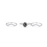 Three Piece Oval Natural Stone Beaded Ring 