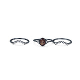 Three Piece Oval Natural Stone Beaded Ring 