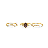 Three Piece Oval Natural Stone Beaded Ring 