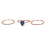 Pear Teardrop Natural Stone Three Piece Ring