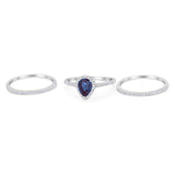 Pear Teardrop Natural Stone Three Piece Ring