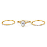 Pear Teardrop Natural Stone Three Piece Ring