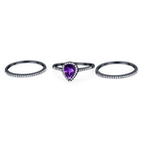 Pear Teardrop Natural Stone Three Piece Ring