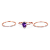 Pear Teardrop Natural Stone Three Piece Ring