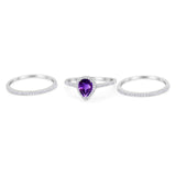 Pear Teardrop Natural Stone Three Piece Ring