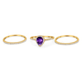 Pear Teardrop Natural Stone Three Piece Ring