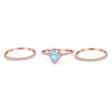 Pear Teardrop Natural Stone Three Piece Ring