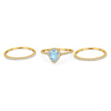 Pear Teardrop Natural Stone Three Piece Ring
