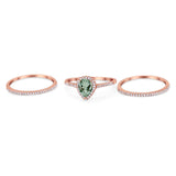 Pear Teardrop Natural Stone Three Piece Ring