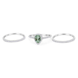Pear Teardrop Natural Stone Three Piece Ring