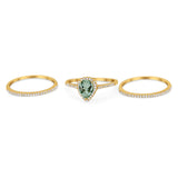 Pear Teardrop Natural Stone Three Piece Ring