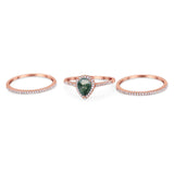 Pear Teardrop Natural Stone Three Piece Ring