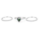 Pear Teardrop Natural Stone Three Piece Ring