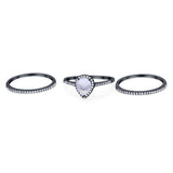 Pear Teardrop Natural Stone Three Piece Ring