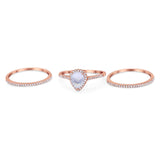 Pear Teardrop Natural Stone Three Piece Ring