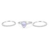 Pear Teardrop Natural Stone Three Piece Ring