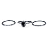 Pear Teardrop Natural Stone Three Piece Ring