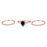 Pear Teardrop Natural Stone Three Piece Ring