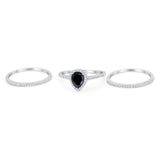Pear Teardrop Natural Stone Three Piece Ring