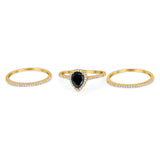Pear Teardrop Natural Stone Three Piece Ring
