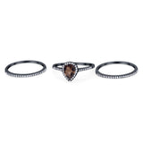 Pear Teardrop Natural Stone Three Piece Ring