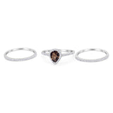 Pear Teardrop Natural Stone Three Piece Ring
