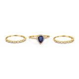 Three Piece Pear Teardrop Natural Stone Ring