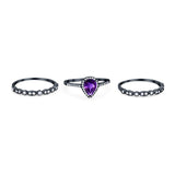 Three Piece Pear Teardrop Natural Stone Ring