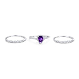 Three Piece Pear Teardrop Natural Stone Ring