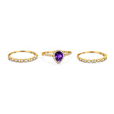 Three Piece Pear Teardrop Natural Stone Ring