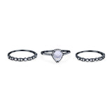 Three Piece Pear Teardrop Natural Stone Ring