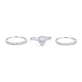 Three Piece Pear Teardrop Natural Stone Ring
