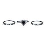 Three Piece Pear Teardrop Natural Stone Ring